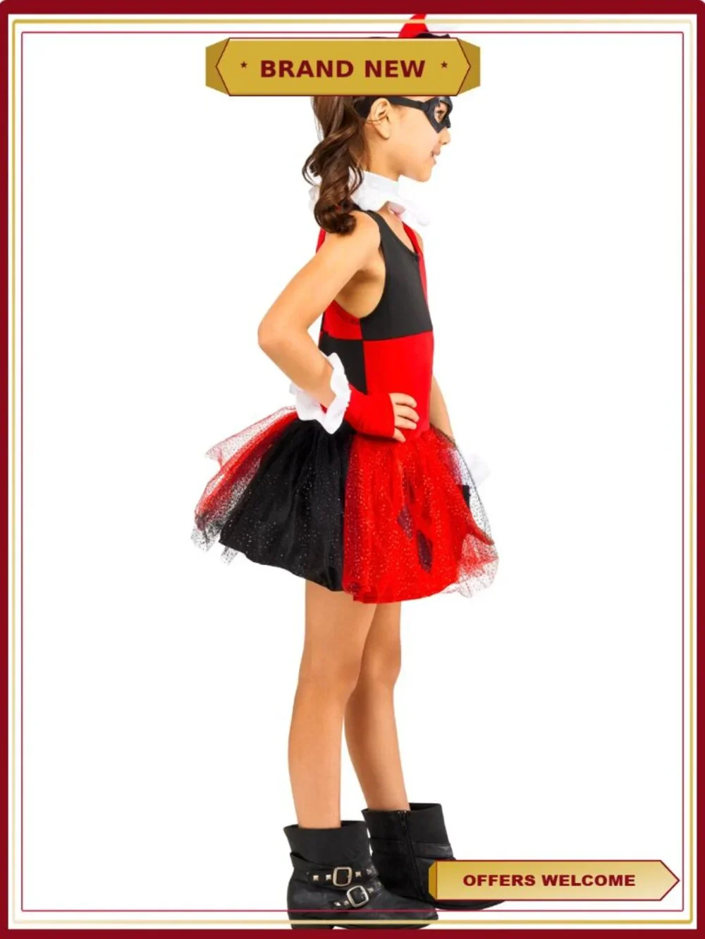 Harley Quinn Costume Girls Size L 10 12 Jester Dress Halloween Rubies
